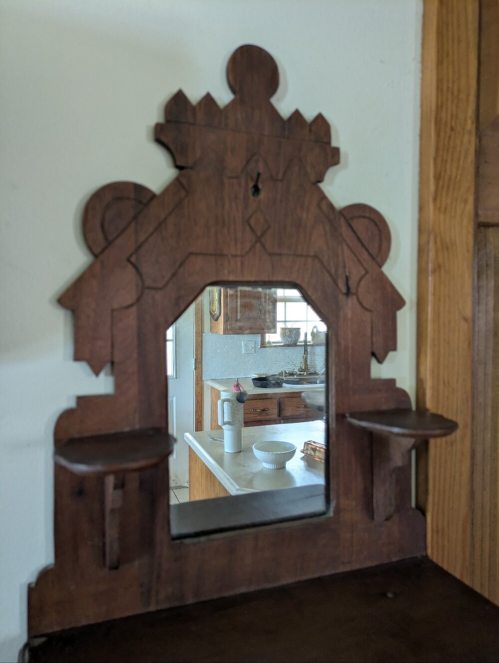 Antique Eastlake Victorian Walnut Wall Mirror Shaving Stand Comb Case - Picture 2 of 11